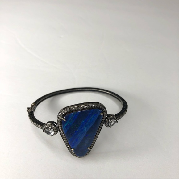 Black Boulder OPAL and Genuine Diamonds Hinged Bracelet - Picture 7 of 13